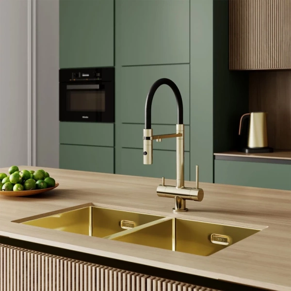 смеситель для кухни iddis ace acemgffi05 матовое золото, с гибким изливом
