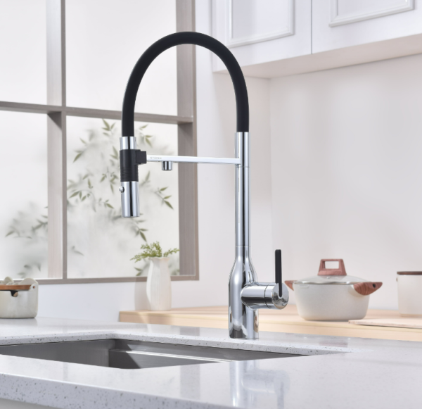 смеситель для кухни paulmark magneto one ma213188-cr, с гибким изливом, цвет хром, излив черный