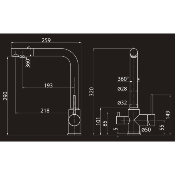 смеситель elghansa kitchen pure water 56a5216-black для кухни однорычажный (для фильтра) с бок. переключателем