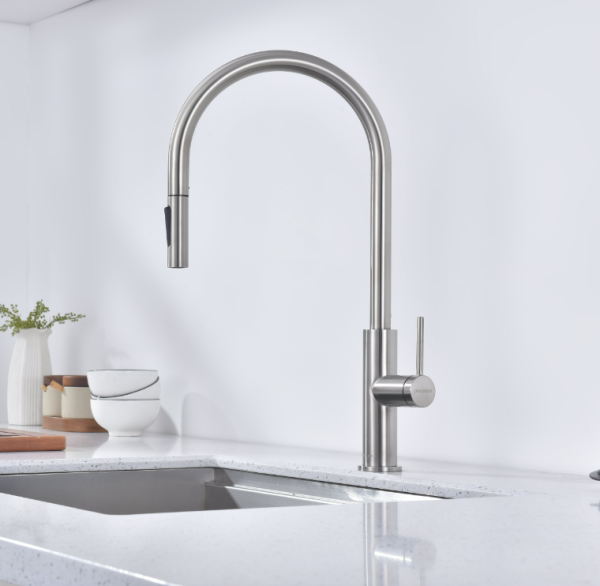 смеситель для кухни paulmark senso se215180-bs, с выдвижным изливом, сенсорное управление, цвет брашированная сталь