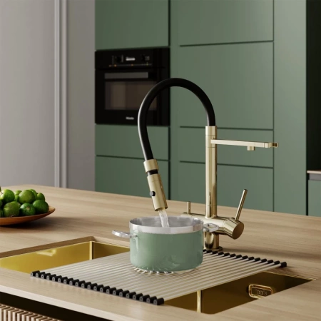 смеситель для кухни iddis ace acemgffi05 матовое золото, с гибким изливом