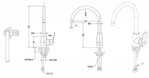 смеситель для кухни bravat rhein f7429564bw-eng матовый черный