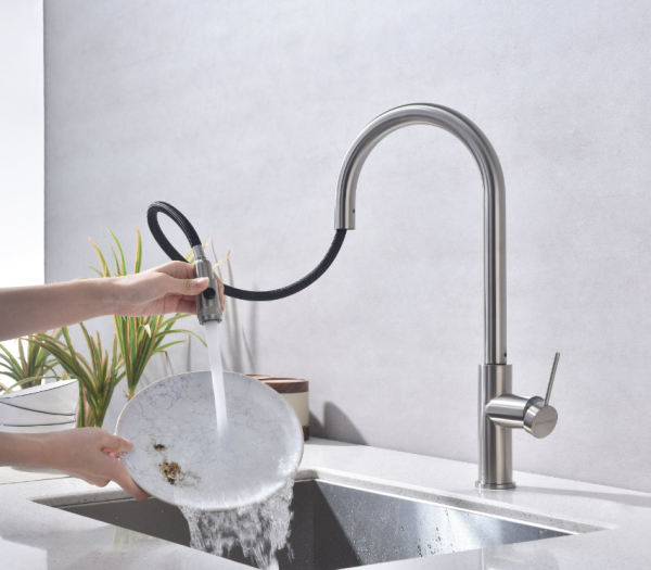 смеситель для кухни paulmark galant ga213077-bs, с выдвижным изливом, цвет брашированная сталь