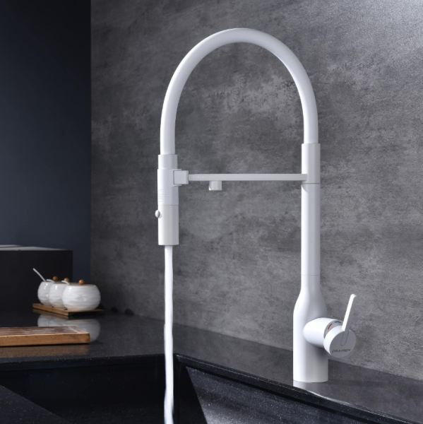 смеситель для кухни paulmark magneto one ma213188-wh, с гибким изливом, цвет белый