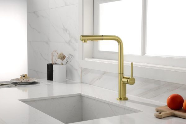 смеситель для кухни paulmark neo ne214419-bg, цвет брашированное золото