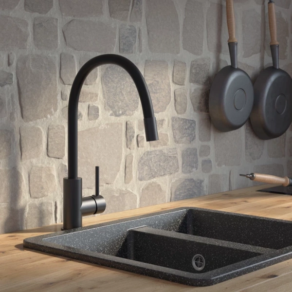 смеситель для кухни iddis kitchen 360 k36blj0i05 черный, с гибким изливом