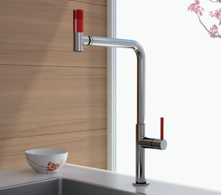 смеситель для кухни webert kitchen 360 ts920302784 цвет хром / красный матовый
