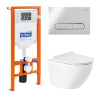 Комплект унитаза с инсталляцией BelBagno Sfera-R BB046CHR/BB2111SC/BB002-80/BB014-SR-BIANCO с сиденьем микролифт и Белой клавишей смыва