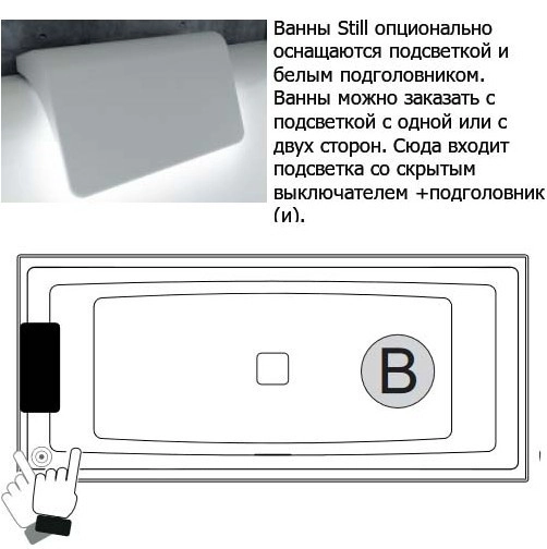 акриловая ванна riho still square 170x75 b100004005 (br0200500k00131) led l без гидромассажа