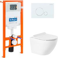 Комплект унитаза с инсталляцией BelBagno Sfera-R BB046CHR/BB2111SC/BB002-80/BB014-SR-BIANCO с сиденьем микролифт и Белой клавишей смыва