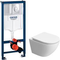 Комплект унитаза BelBagno Uno-Tor BB5177CH-TOR/SC с инсталляцией Grohe Rapid SL 38721001 с сиденьем Микролифт и клавишей смыва Хром