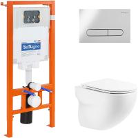 Комплект унитаза с инсталляцией BelBagno Onda BB066CHR/BB870SC/BB002-80/BB005-PR-CHROME с сиденьем микролифт и клавишей смыва Хром глянцевый.