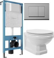 Комплект 3 в 1 Унитаз подвесной STWORKI Драммен HDC609WH с микролифтом + Инсталляция Aqueduto Tecnica TEC01 + Кнопка Quadrado QUA0100 цвет хром