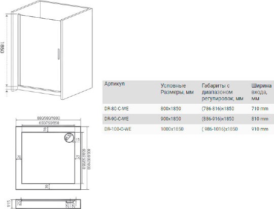дверь для душевой кабины в нишу good door mokka dr-90-c-we 90 см