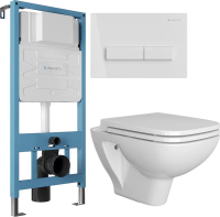 Комплект Унитаз подвесной DIWO Сочи 7508N003-0079 безободковый + Крышка Yakut 0344 быстросъемное, с микролифтом + Инсталляция Aqueduto Tecnica TEC01 + Кнопка Retangulo RET0110 европейский белый