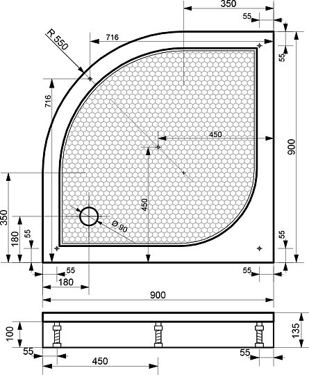 душевой поддон из искусственного камня эстет омега 90×90 фр-00000764