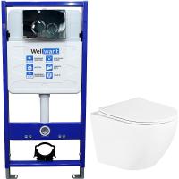 Комплект унитаза BelBagno Uno BB3105CHR/SC с инсталляцией WellWant Standart 50 WWISI1110B с сиденьем Микролифт и клавишей смыва Хром глянцевый