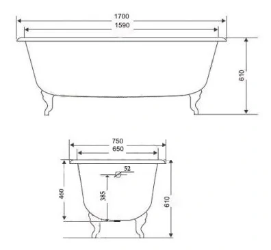 чугунная ванна timo standard 3v 170х75 н0000010 с антискользящим покрытием