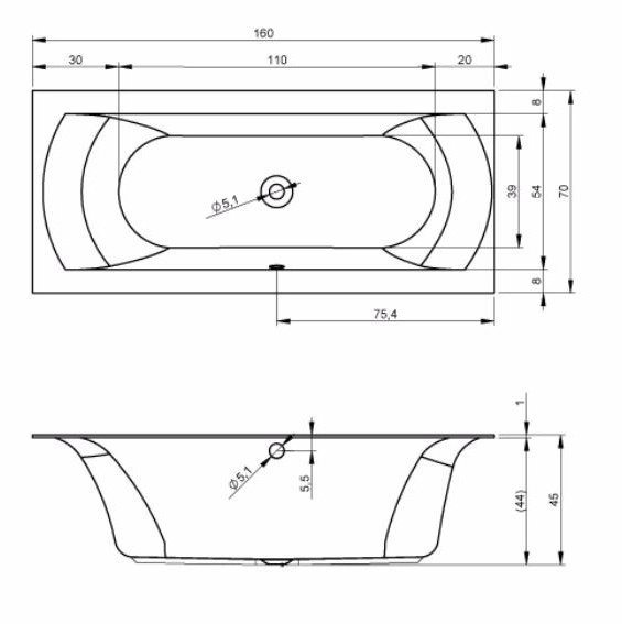 акриловая ванна riho linares 160x70 b140001005 (bt4200500000000) без гидромассажа
