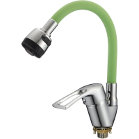 Смеситель для кухни D-Lin D150422-5T с гибким изливом, хром/зеленый