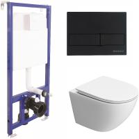 Комплект унитаза BelBagno Uno-Tor BB5177CH-TOR/SC с инсталляцией Berges Novum L5 040215 с сиденьем Микролифт и Черной матовой клавишей смыва