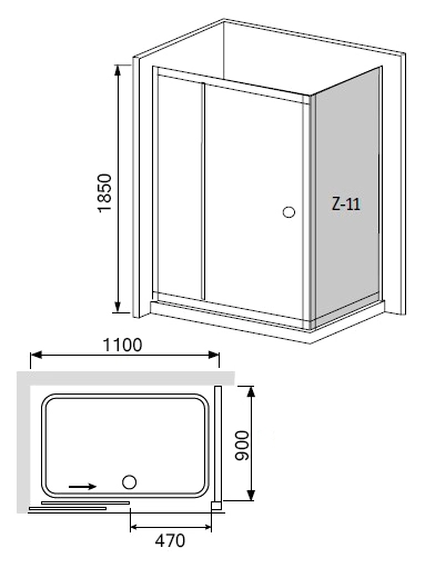 душевой уголок rgw classic cl-45 110x90 профиль хром, стекло прозрачное