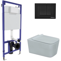 Комплект унитаза с инсталляцией Berges Floe Rimless 043230 с сиденьем микролифт и Черной клавишей смыва