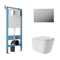 Комплект Aqueduto AQDS176Т Унитаз подвесной Macio Plus безободковый, с микролифтом, смыв Tornado + Система инсталляции для унитазов Tecnica Novo + Кнопка смыва Circulo Novo хром