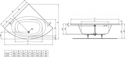 акриловая ванна ideal standard hotline k275201 150х150 см