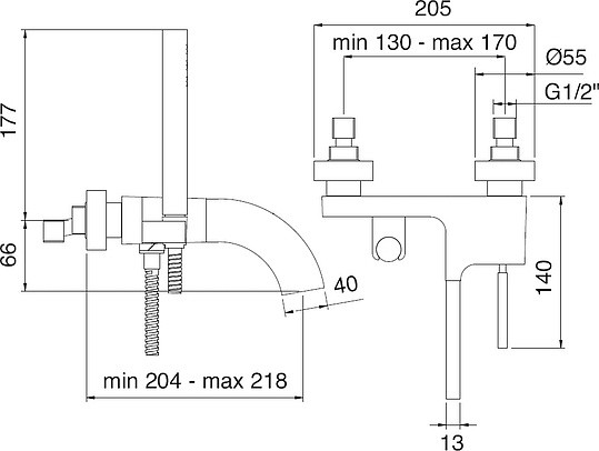 смеситель для ванны с душем treemme cut 3300.bc.old