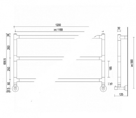 полотенцесушитель водяной margaroli sereno 4-430/3 4430116803mb высота 65,5 см, ширина 123 см черный матовый