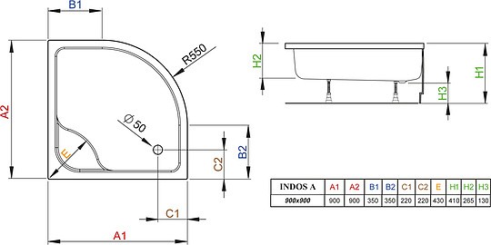 душевой поддон 90×90 см radaway indos a sia9090-01