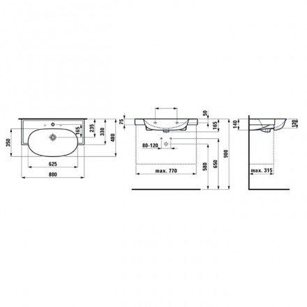 накладная раковина в ванную 80 см laufen new classic 8.1385.5.757.109.1