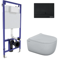 Комплект унитаза с инсталляцией Berges Novum Rimless 047255 с сиденьем микролифт и Черной клавишей смыва