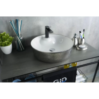 Раковина в ванную накладная 43 см CeramaLux D1306H021 белый, серебро