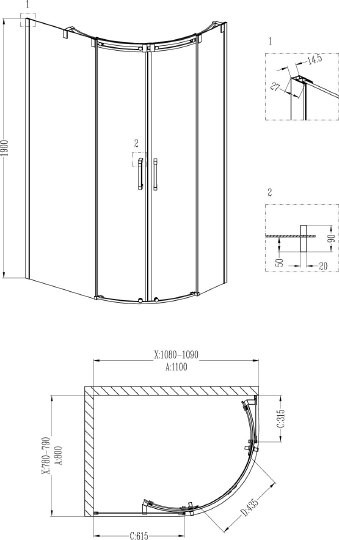 душевой уголок grossman galaxy gr-4110l 110x80x190 см