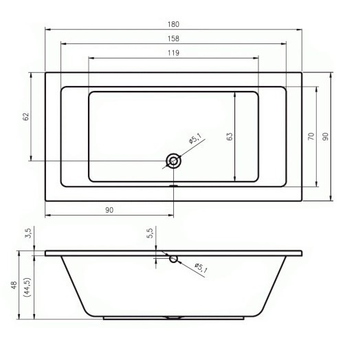 акриловая ванна riho lusso 180x90 b026001005 (ba7700500000000) без гидромассажа