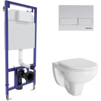 Комплект унитаза с инсталляцией Berges Novum 042428 с сиденьем микролифт и Белой клавишей смыва