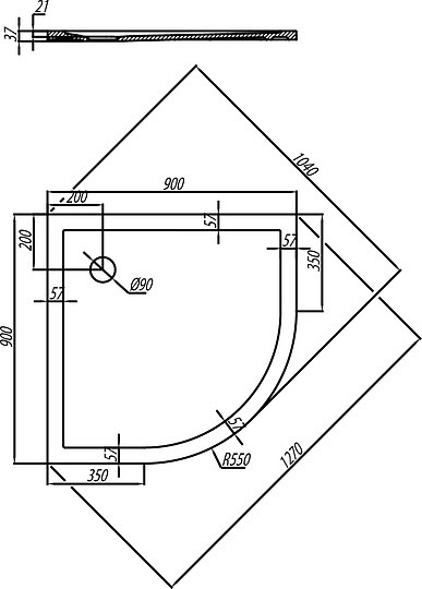 душевой поддон из искусственного камня акватон калифорния 90×90 1a713636ca010 радиальный белый