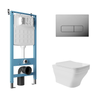 Комплект Aqueduto AQDS160: инсталляция Tecnica Novo, кнопка Forma - хром, унитаз Esteta безободковый, сиденье с микролифтом, белый глянцевый