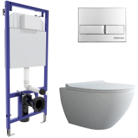 Комплект унитаза с инсталляцией Berges Novum Rimless 043245 с сиденьем микролифт и клавишей смыва Хром глянец