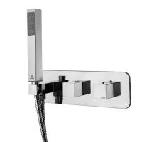 Комплект Bossini Cube Z005357.030:Термостат для душа, встраиваемый, с девиатором на 2 выхода, ручной душ с держателем, подключение на 3/4”, цвет: хром
