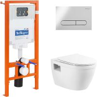 Комплект унитаза с инсталляцией BelBagno Loto BB070CHR/SC/BB002-80/BB005-PR-CHROME с сиденьем микролифт и клавишей смыва Хром глянцевый