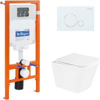 Комплект унитаза с инсталляцией BelBagno Due BB3103CHR/SC/BB002-80/BB014-SR-BIANCO с сиденьем микролифт и Белой клавишей смыва