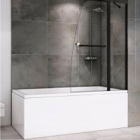 Шторка на ванну Abber Ewiges Wasser, 100 х 140 см, с полотенцедержателем, профиль черный, стекло прозрачное, AG50100B