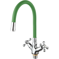 Смеситель для кухни D-Lin D153810-5 с гибким изливом, хром/зеленый