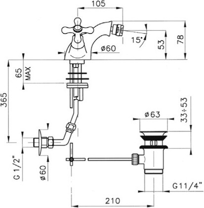 смеситель для биде nicolazzi nuova brenta 2534 bz