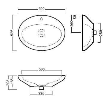 раковина hatria sculture 2 y0mv01 69x52.5 см, встраиваемая сверху, белая