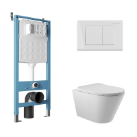 Комплект Aqueduto AQDS095: инсталляция Tecnica Novo, кнопка Quadrado - белый глянцевый, унитаз Cone безободковый, сиденье с микролифтом, белый глянцевый