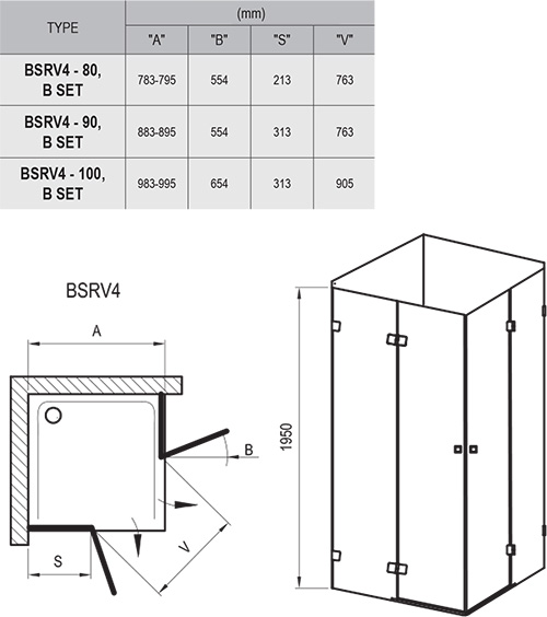 душевой уголок ravak brilliant bsrv4-90 1uv77a00z1 профиль хром, стекло прозрачное
